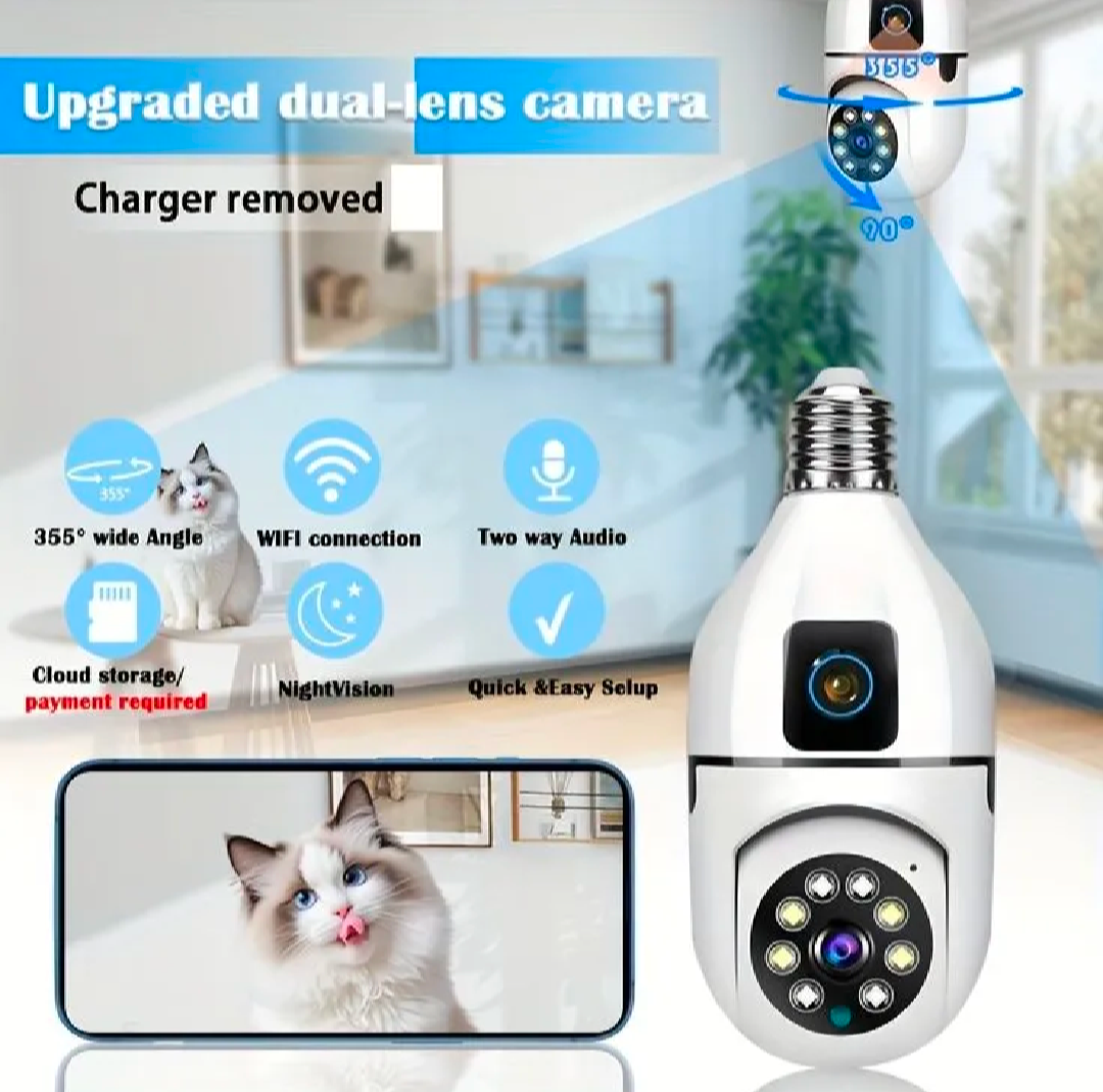 E27 2-Lens WiFi Smart Bulb CCTV Camera 360° – 1080P Panoramic Security Camera - Image 3