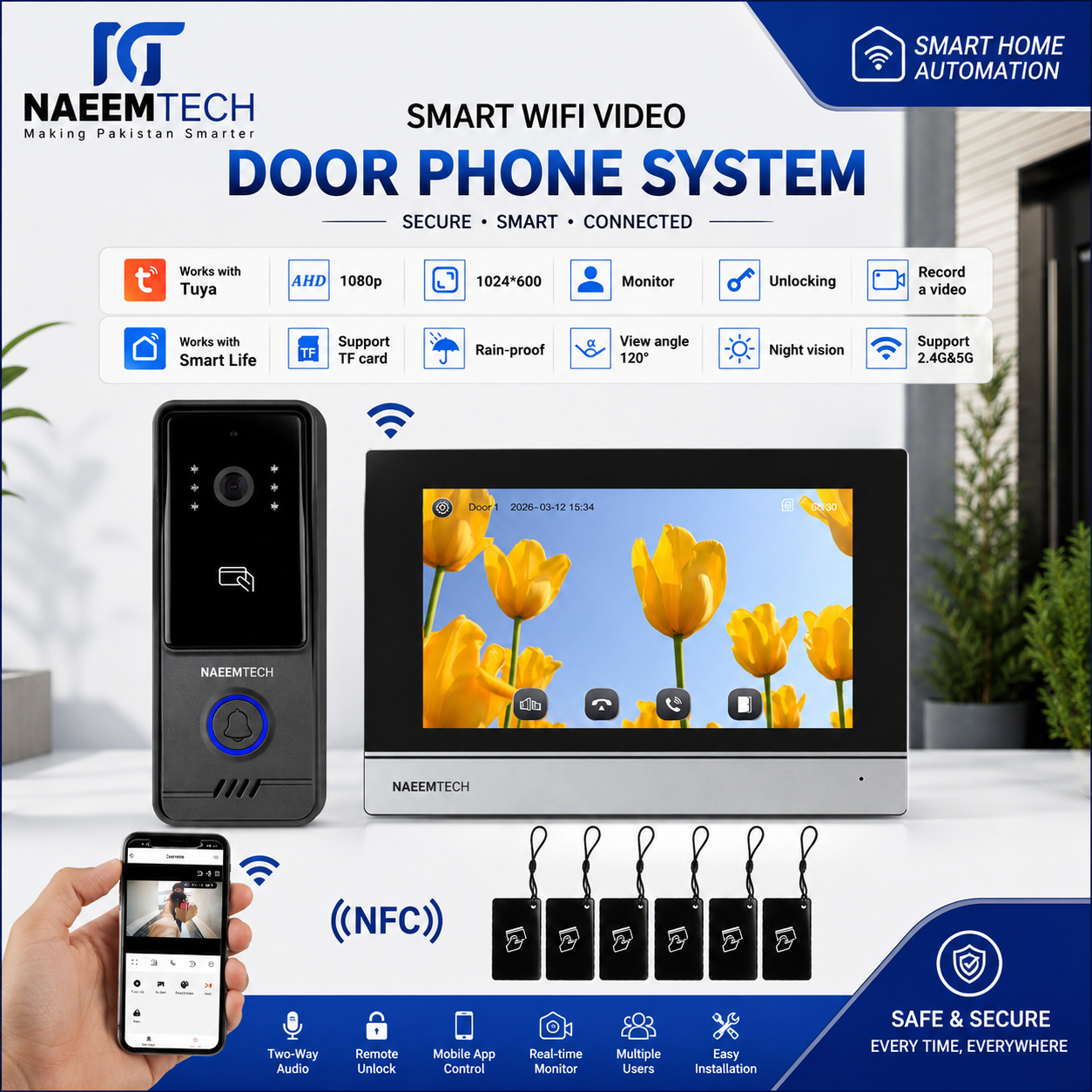 Smart WiFi Video Door Phone System with 1080P Camera and Indoor Monitor