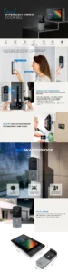 Alt Text:
Smart video door intercom system with indoor monitor and outdoor doorbell camera