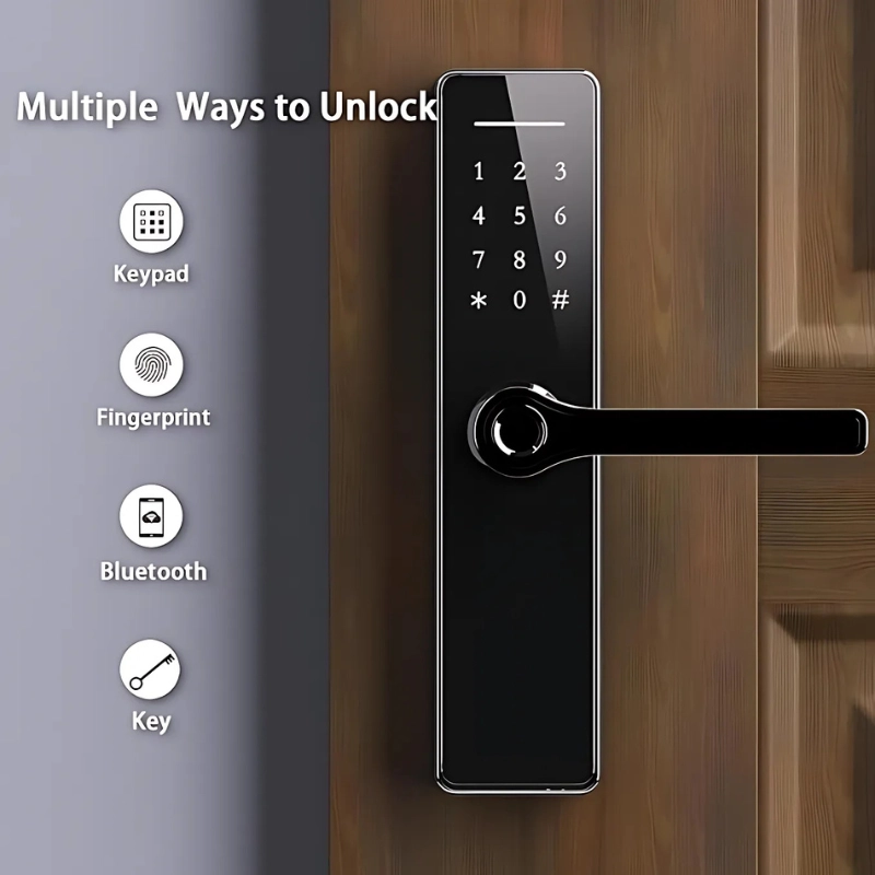 Alt Text: RDL22 fingerprint smart door lock for wooden doors with keypad