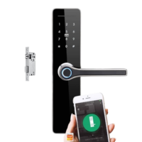 Room Smart Wood Door Lock with fingerprint keypad and digital handle