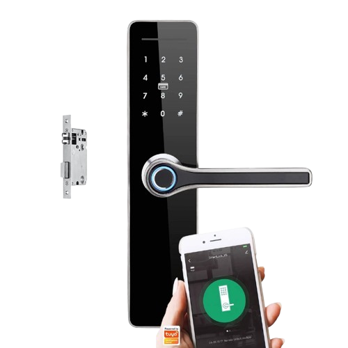 Room Smart Wood Door Lock with fingerprint keypad and digital handle